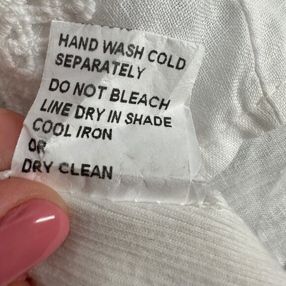 Lungo‎ L'Arno White Short Sleeve Crew Neck Crochet Lace Linen Blouse Medium - Picture 5 of 7